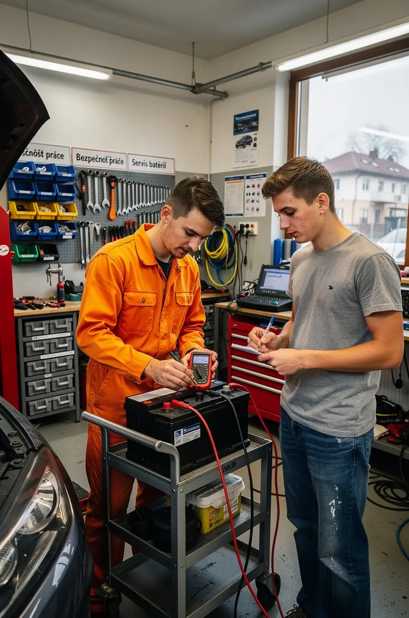 Detailný záber na alternátor vozidla počas diagnostiky elektrickej sústavy po mrazoch.